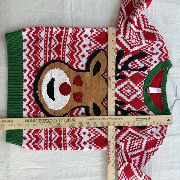 Junior's Misses Ugly Christmas Sweater Reindeer Rudolph Changing Sequins M 7/9 - Picture 6 of 6